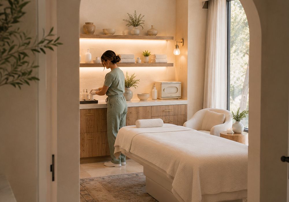 chemical-peel-wellness-provider-gilbert-az.webp 10 Board-certified nurse practitioner preparing a skincare and wellness treatment room in Gilbert AZ